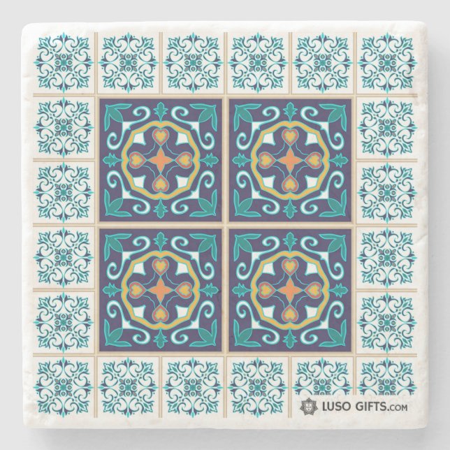 Portuguese Azulejo Tile Marble Coaster (Front)