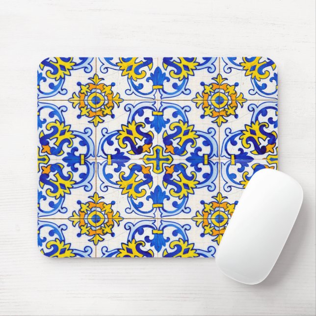 Portuguese Azulejo Tile Mosaic Computer Mouse Pad (With Mouse)