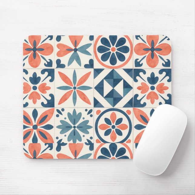 Portuguese Azulejo Tile Pattern Mousepad – Blue &  (With Mouse)