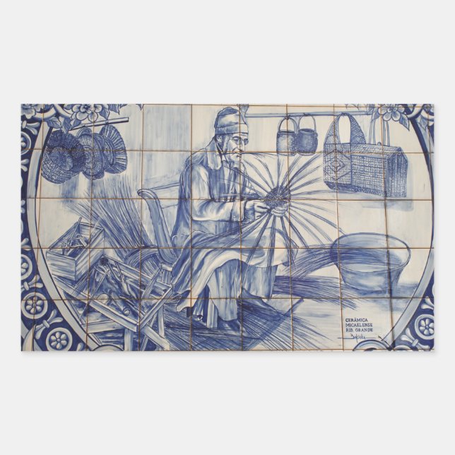 Portuguese azulejo tiles rectangular sticker (Front)