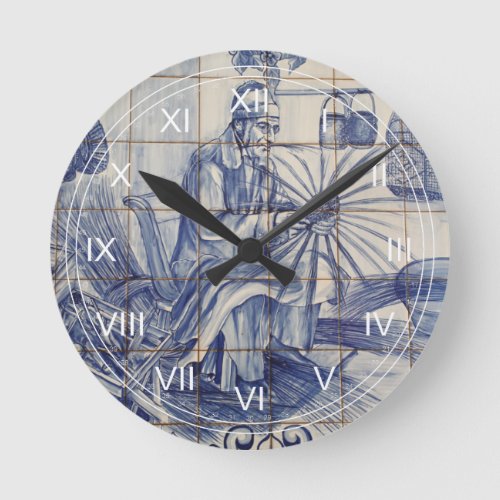 Portuguese azulejo tiles round clock