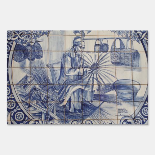 Portuguese azulejo tiles yard sign