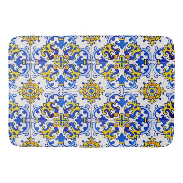Portuguese Azulejo Traditional Tiles On Bathroom Mat (Front)