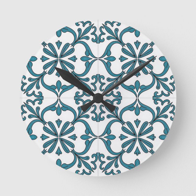 Portuguese Azulejo Wall Clock – Blue Floral Tile P (Front)