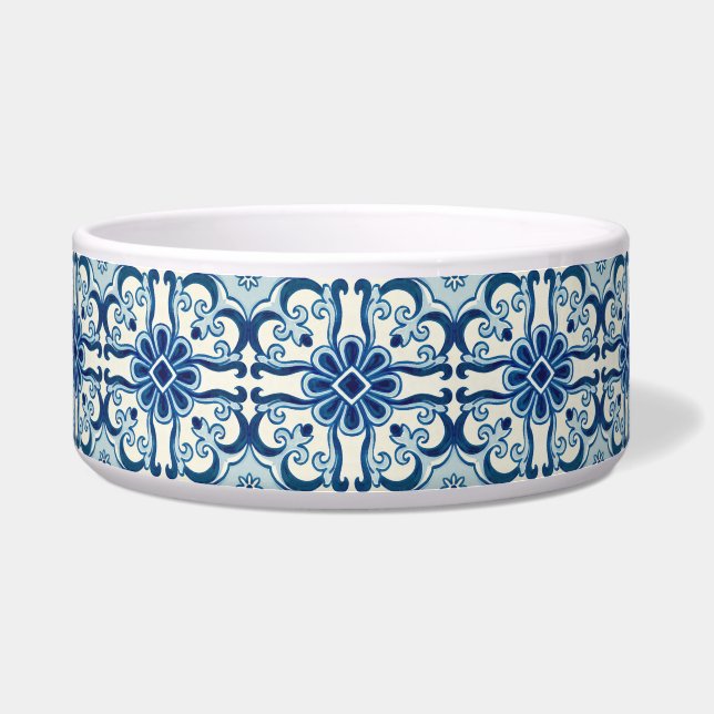 Portuguese Azulejos Blue Floral Tile Pattern Bowl (Front)