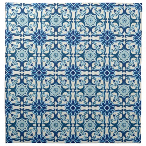 Portuguese Azulejos Blue Floral Tile Pattern  Cloth Napkin