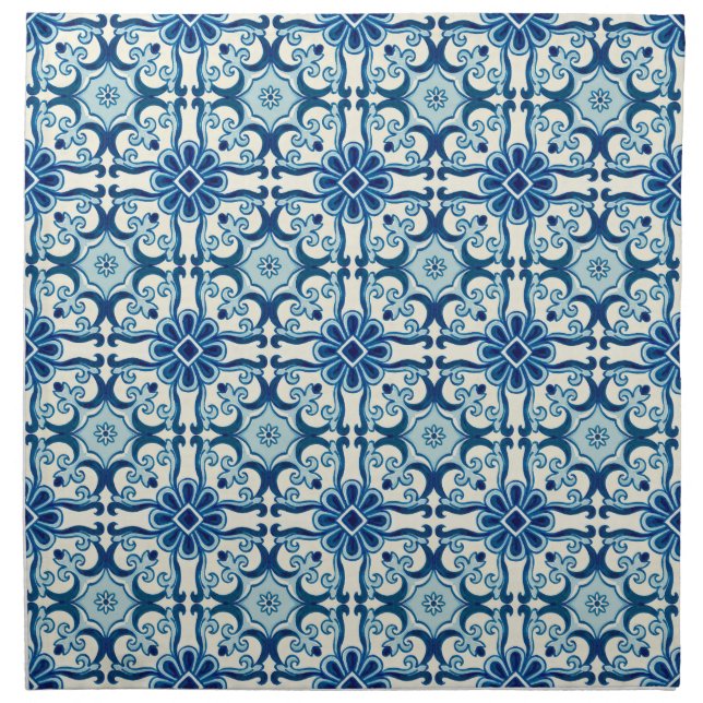 Portuguese Azulejos Blue Floral Tile Pattern  Cloth Napkin (Front)
