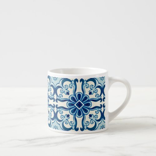 Portuguese Azulejos Blue Floral Tile Pattern  Espresso Cup
