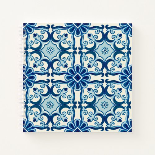 Portuguese Azulejos Blue Floral Tile Pattern   Notebook