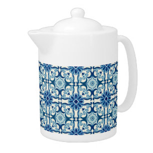 Portuguese Azulejos Blue Floral Tile Pattern Teapot