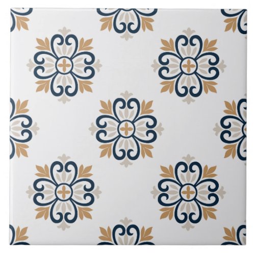 Portuguese Azulejos Mediterranean blue white brown Ceramic Tile