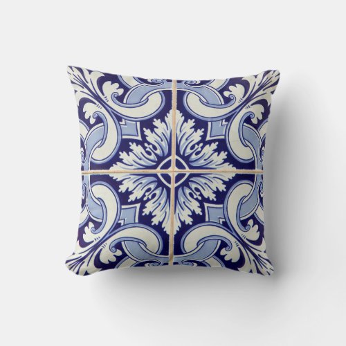 Portuguese Azulejos Tile Patio pillow blue