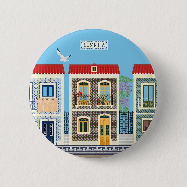 Portuguese beautiful houses with tiles or azulejos button (Front)