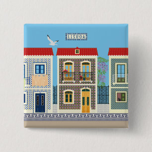 Portuguese beautiful houses with tiles or azulejos button