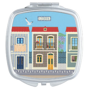 Portuguese beautiful houses with tiles or azulejos compact mirror