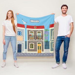 Portuguese beautiful houses with tiles or azulejos fleece blanket