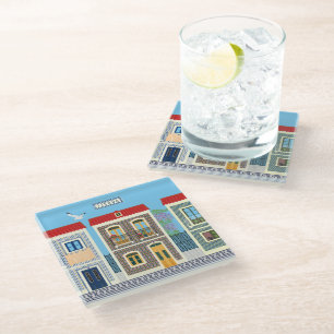 Portuguese beautiful houses with tiles or azulejos glass coaster