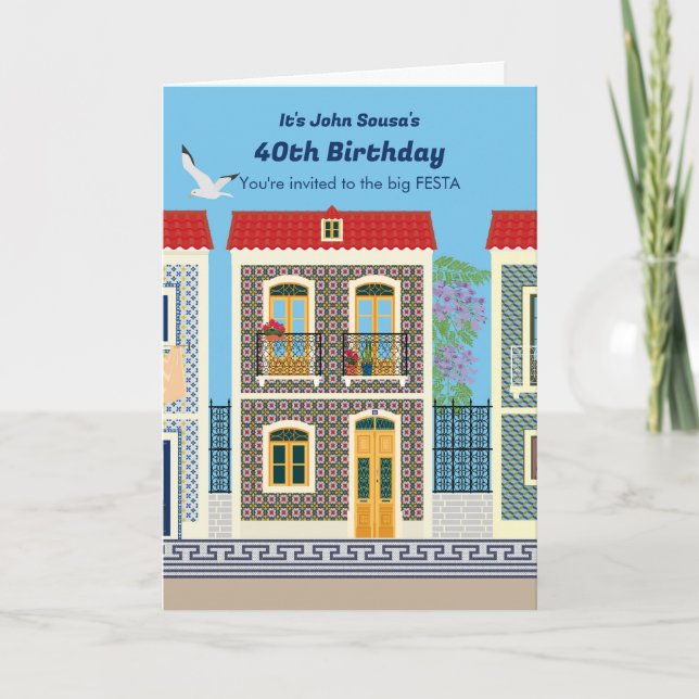 Portuguese beautiful houses with tiles or azulejos invitation (Front)
