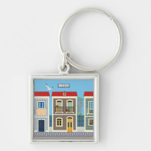 Portuguese beautiful houses with tiles or azulejos keychain