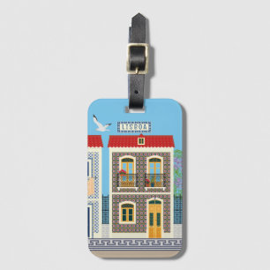Portuguese beautiful houses with tiles or azulejos luggage tag