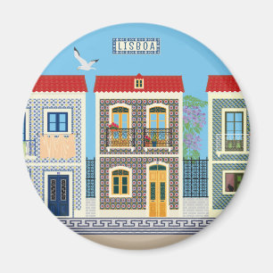 Portuguese beautiful houses with tiles or azulejos magnet