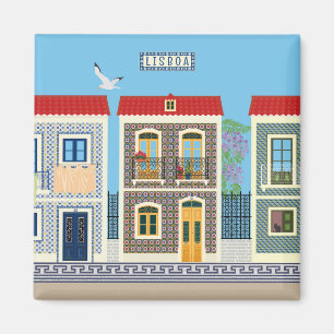 Portuguese beautiful houses with tiles or azulejos magnet