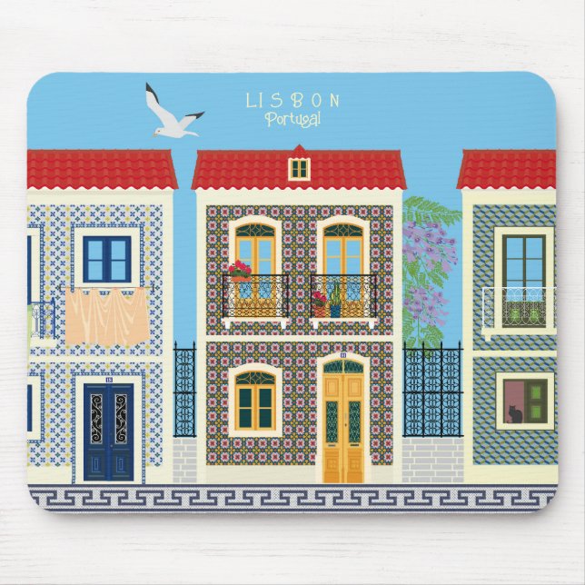 Portuguese beautiful houses with tiles or azulejos mouse pad (Front)
