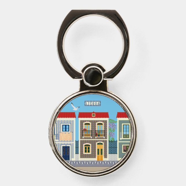 Portuguese beautiful houses with tiles or azulejos phone ring stand (Front)