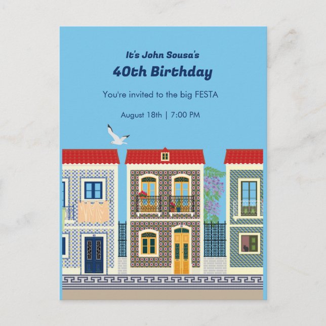 Portuguese beautiful houses with tiles or azulejos postcard (Front)