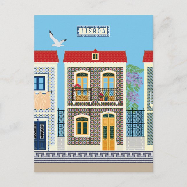 Portuguese beautiful houses with tiles or azulejos postcard (Front)