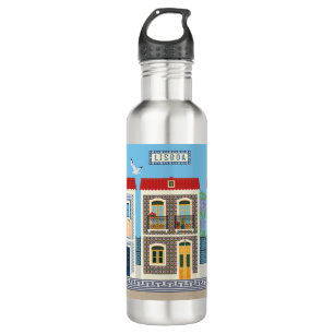 Portuguese beautiful houses with tiles or azulejos stainless steel water bottle
