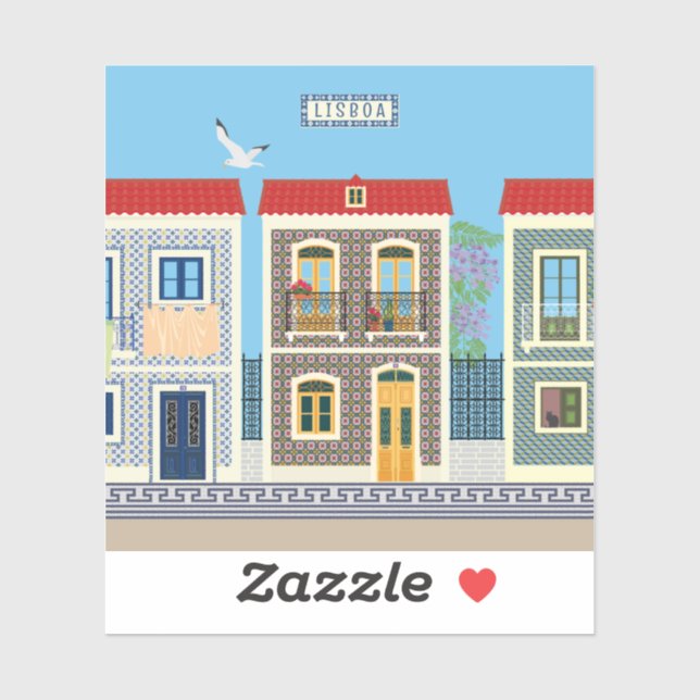 Portuguese beautiful houses with tiles or azulejos sticker (Sheet)