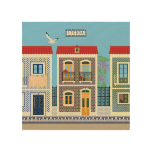 Portuguese beautiful houses with tiles or azulejos wood wall art
