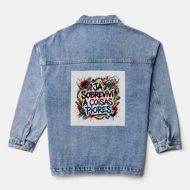 Portuguese biker quote – graffiti  denim jacket (Back)