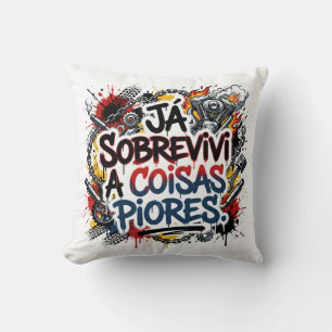 Portuguese biker quote – graffiti throw pillow