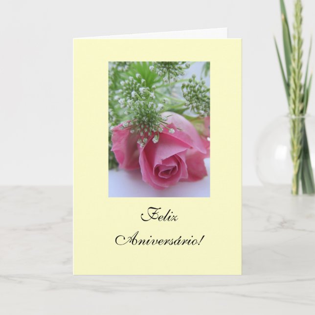 Portuguese: Birthday/ Rosa: Happy Birthday! Card (Front)