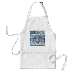 Portuguese blue and white wall tiles with angels adult apron