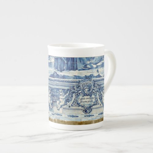 Portuguese blue and white wall tiles with angels bone china mug