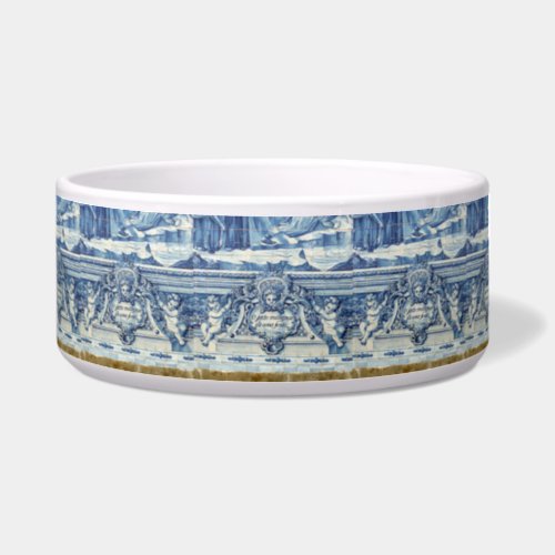 Portuguese blue and white wall tiles with angels bowl