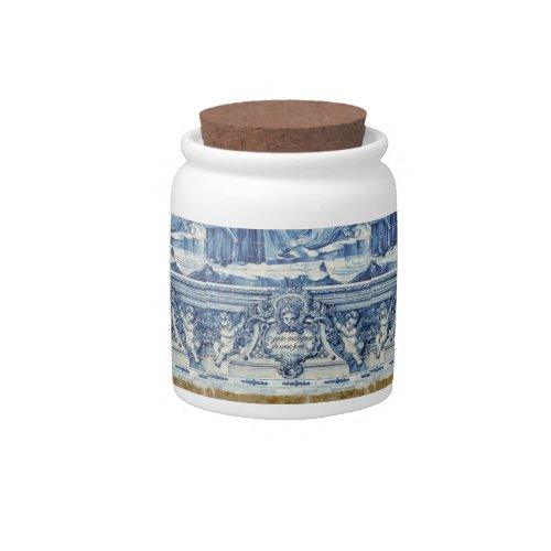 Portuguese blue and white wall tiles with angels candy jar