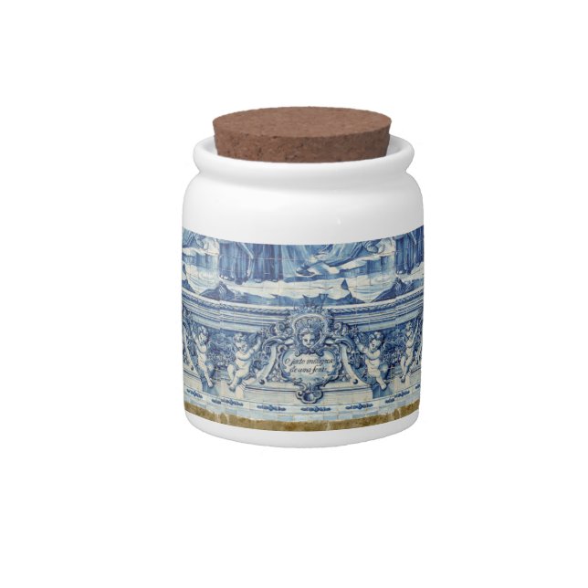 Portuguese blue and white wall tiles with angels candy jar (Front)