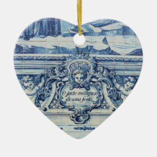 Portuguese blue and white wall tiles with angels ceramic ornament