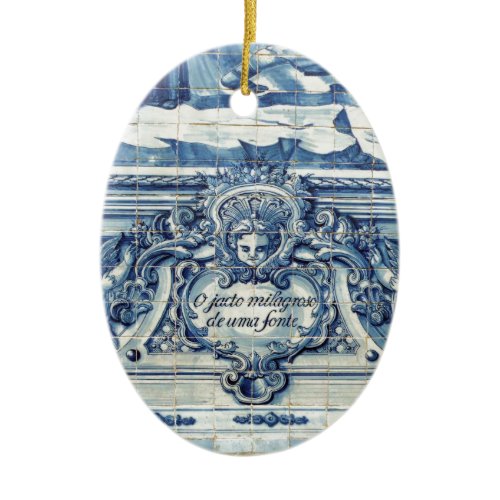 Portuguese blue and white wall tiles with angels ceramic ornament