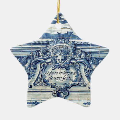 Portuguese blue and white wall tiles with angels ceramic ornament