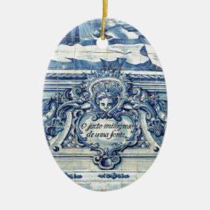 Portuguese blue and white wall tiles with angels ceramic ornament