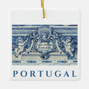 Portuguese blue and white wall tiles with angels ceramic ornament