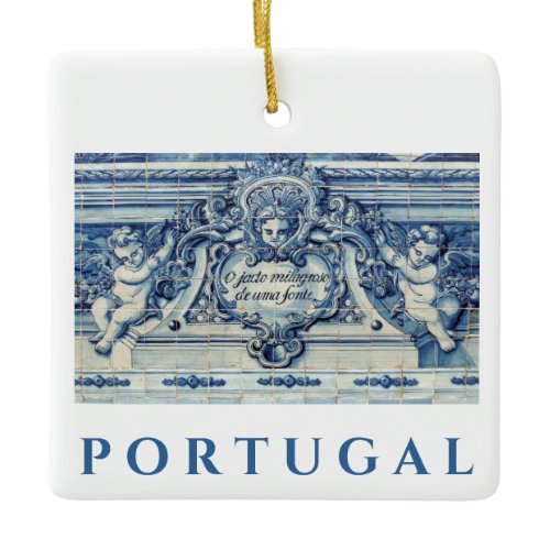 Portuguese blue and white wall tiles with angels ceramic ornament