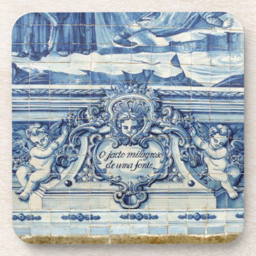 Portuguese blue and white wall tiles with angels coaster