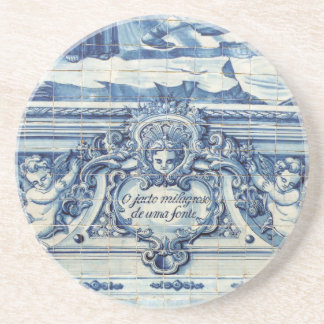Portuguese blue and white wall tiles with angels coaster