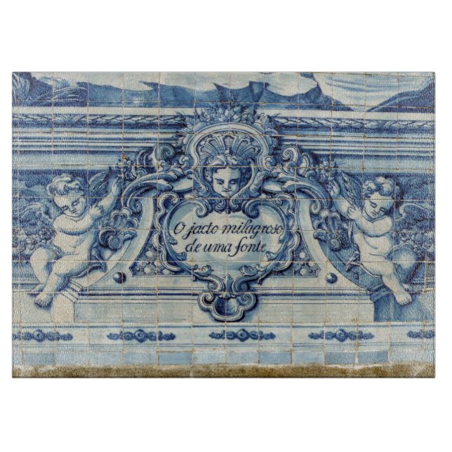 Portuguese blue and white wall tiles with angels cutting board (Front)